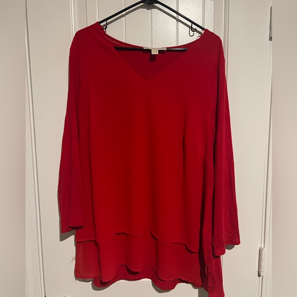 Michael Kors Red V-Neck Layered Blouse